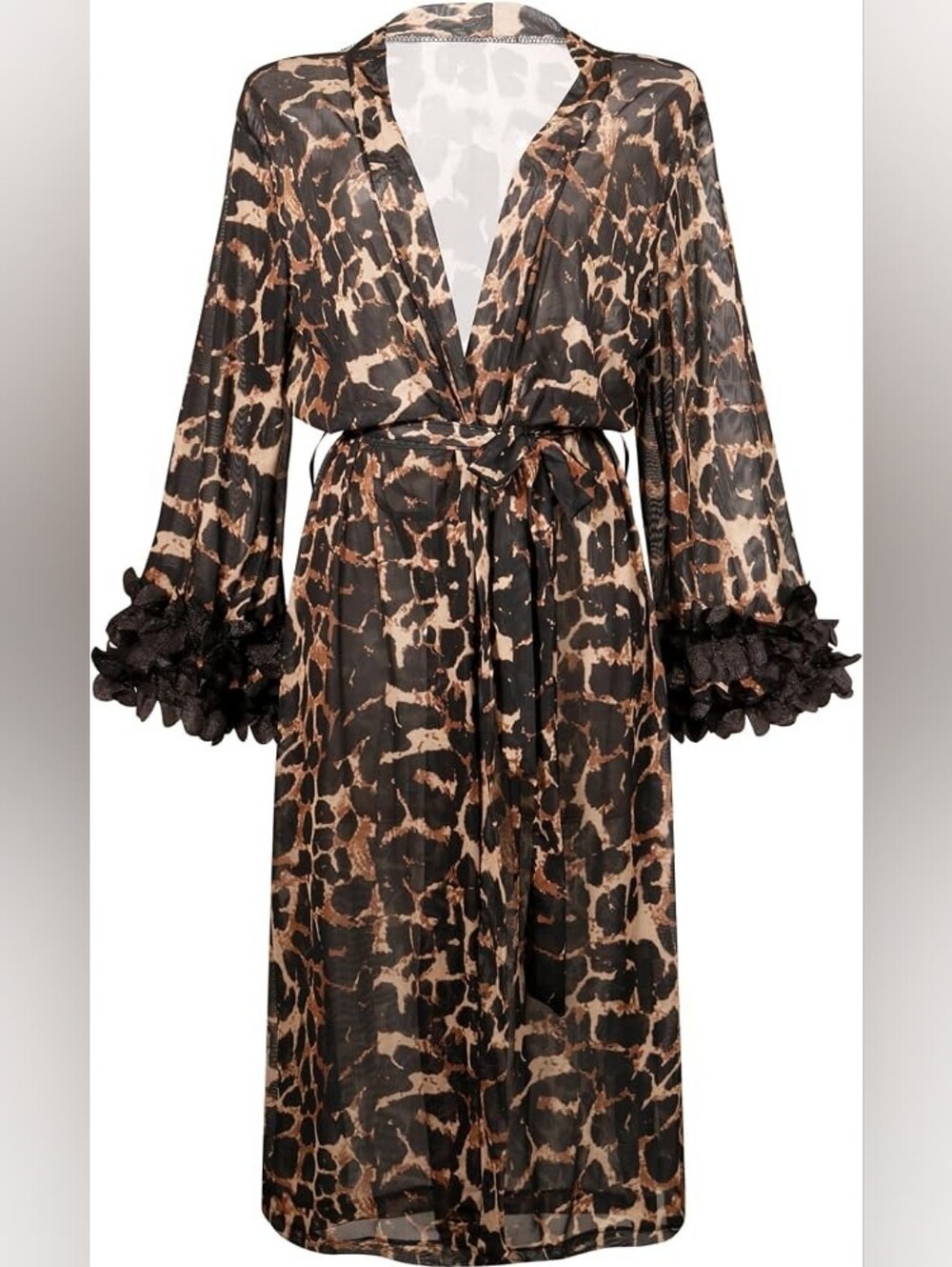 Leopard Robe With Belt Sheer Coverup Soft Flowy - Picture 4 of 7